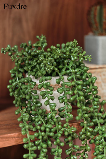 Fuxdre Fake Hanging Plants, 2pcs Artificial Potted Greenery Faux Eucalyptus Vine Fern and String of Pearls in Pot for Home Room Wall Shelf Patio Garden Indoor Outdoor Decor