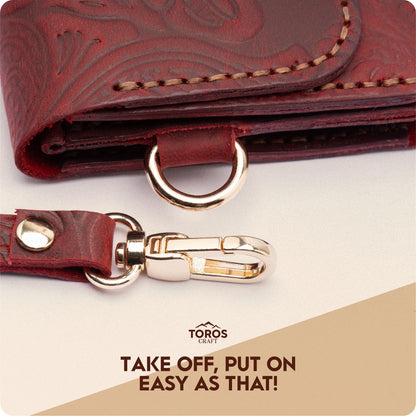 Toros Craft Handmade Wristlet Wallets for Women, Western Leather Small Credit Card Holder with Zipper, Minimalist & Cute Coin Pouch, Genuine Leather, Red
