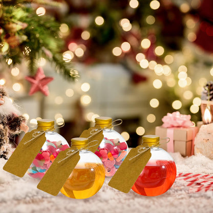 GYMDLN 25 Pieces 6 oz Spherical Plastic Potion Bottles Ball Shape Sand Art Bottles with Funnel Christmas Cocktail Ornament Balls Candy Jar for DIY Wedding Party Crafts Decoration(Gold, Aluminum Cap)