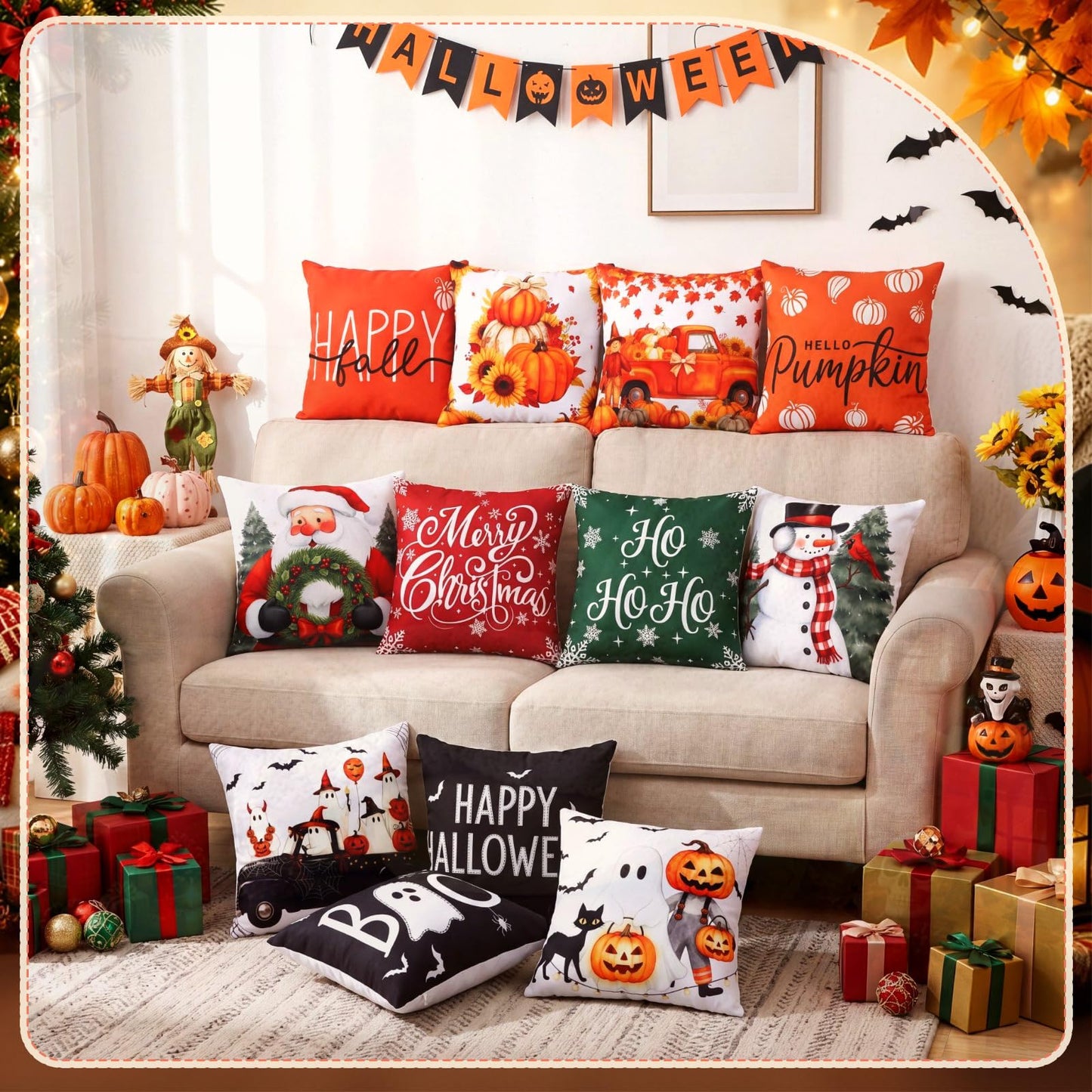 Lumina Garden 12 Pcs Fall Pillow Covers 18 x 18 Inch Holiday Throw Pillow Covers Pumpkin Cushion Case Pillowcase for Indoor Outdoor Farmhouse