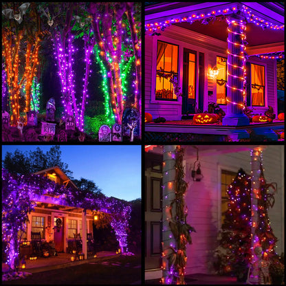 YULETIME 100 Orange Green Purple Halloween String Lights, 33 ft Black Wire