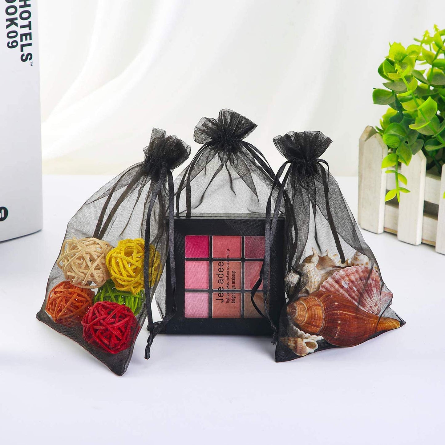 Bezall 50Pcs Organza Bags 5x7 Inch, Black Halloween Treat Bag with Drawstrings, Mesh Jewelry Gift Bags Funeral Party Favor Candy Pouches