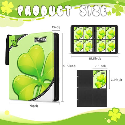Trading Card Binder 4 Pocket, Card Binder 400 Pockels Card Book Holder Cards with 50 Removable Sleeves, 3-RingZip Design MTG/TCG/Sport Collectible Trading Card Albums Gifls for Boys and Girls (Leaf）