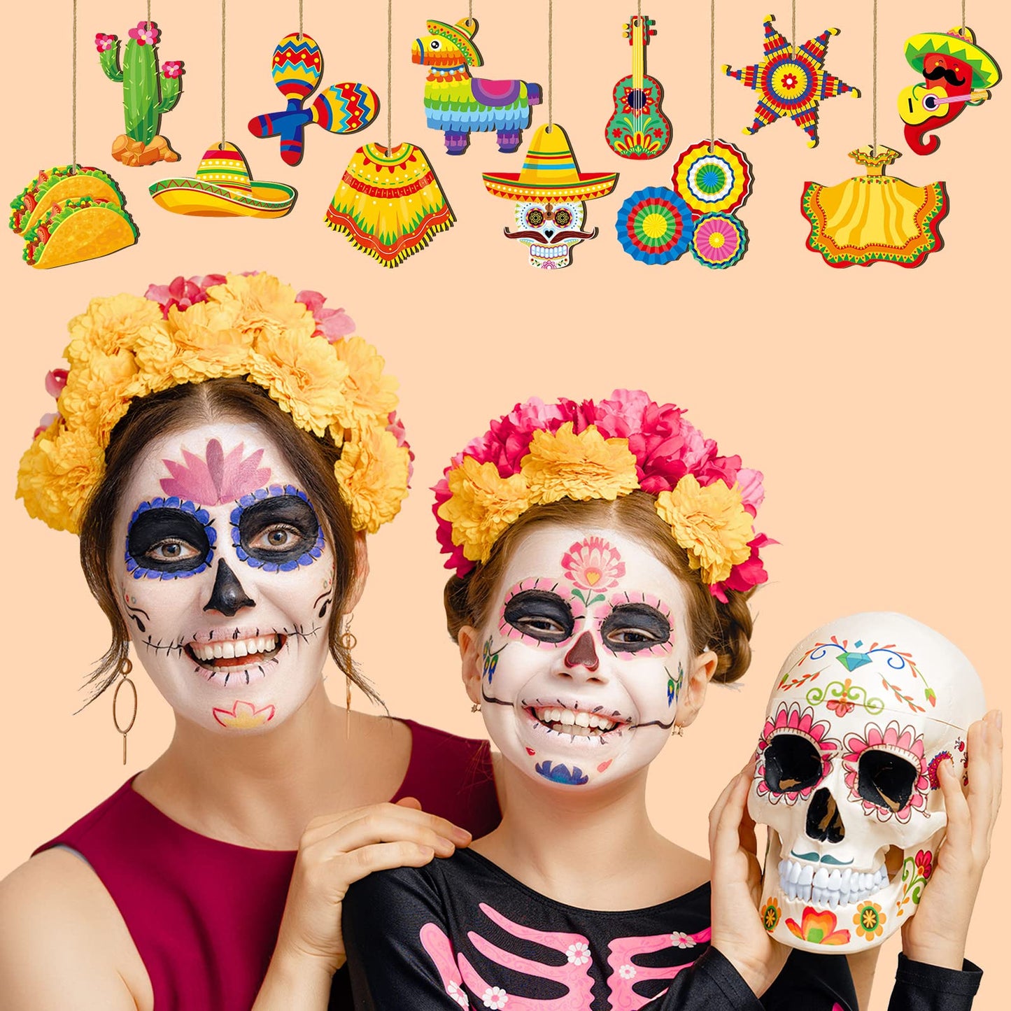 Maitys 24 Pcs Cinco De Mayo Tree Decorations Mexican Fiesta Wooden Ornaments Cinco De Mayo Tree Ornament Mexican Hanging Decoration for Holiday Party Supplies Outdoor