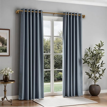 Zeerobee Curtain Rods for Windows 66 to 120, 1 Inch Industrial Wrap Around Warm Gold Curtain Rod, Indoor/Outdoor Room Divider Adjustable Drapery Pole, 66"-120"