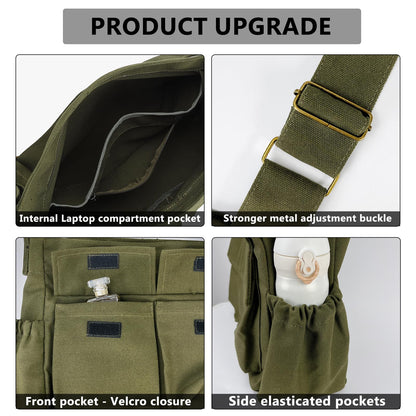 VODIU Canvas Messenger Bag Large Hobo Crossbody bags for Women,Men, Shoulder Tote Handbags with Laptop pocket Green