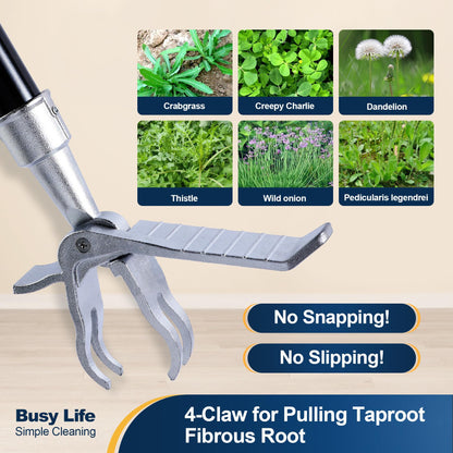 Yocada Weed Puller Tool Stand Up Weed Remover Tool with 4 Claw Steel Head Weeder Tool Long Handle Garden Hand Weeding Tool Easily Remove Weeds Roots Without Bending Pulling Kneeling 62.59"