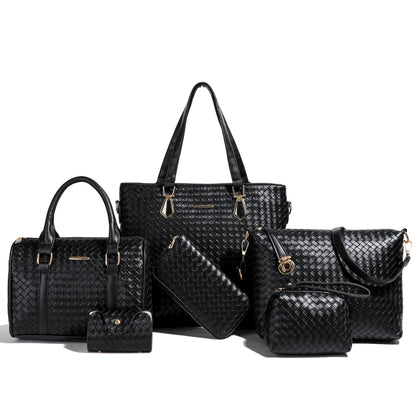 OTMIPIML Purses and Handbags for Women Synthetic Leather Tote Crossbody Bags Satchel Purses Set 6pcs (4A-Black-woven)
