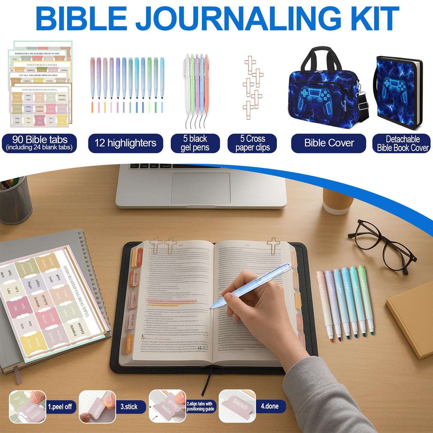 IBOVODI Kids Bible Cover Game Bible Case for Boys Large Carrying Book Case Church Bag Bible Protective with Handle and Zippered Pocket Study Supplies Accessories Men Christian Gifts,Lightning Game