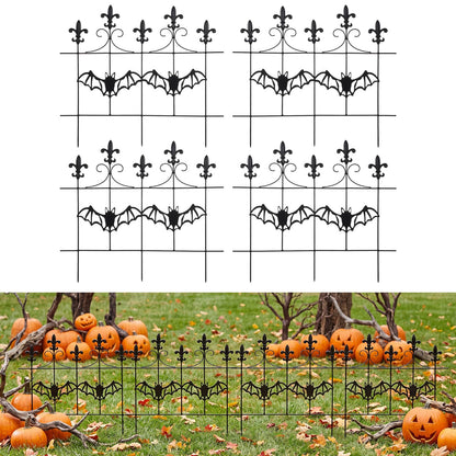 Otoolling 4 Pcs Halloween Fence Decoration Metal Gothic Black Garden Fence Panel, Spooky Outdoor Yard Prop for Haunted House, Graveyard, Party Decor (Bat,19"x16")