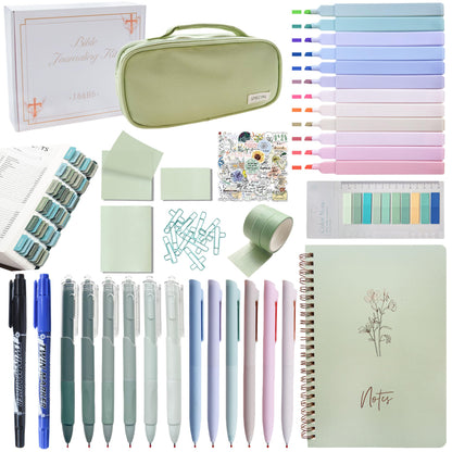 J6&H6 170Pcs Complete Bible Study Supplies Journaling Kit with Tabs, Highlighters and Color Pens, Notebook,Stickers & More Bible Accessories Set for Women, Beginner Christian Gifts(Green)