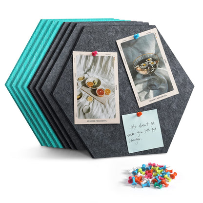 Uoisaiko 8 Pack Hexagon Felt Bulletin Board Tiles - 12" Large Thick Pin Board for Walls with 30 Push Pins, DIY Boards for Office Home School Decor, Aesthetic Hex Cork Board Alternative