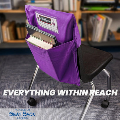 Seat Sack Small Chair Storage Pocket - 12 Inches, Purple - Perfect Organizer for Classroom Chairs, Durable and Spacious Chair Pocket for Classroom Storage and Organization