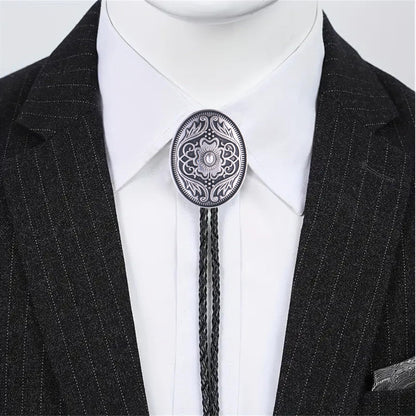 GelConnie Silver Bolo Tie for Men Women Mens Bolo Ties Western Wedding Vintage Style American Bolo Tie 3D Flower Design