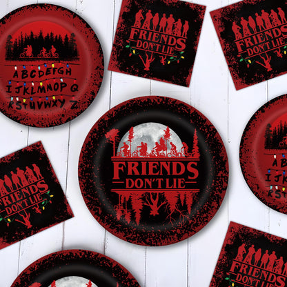 41 Birthday Party Decorations Include 20 Paper Plates of 2 Size, 20 Napkins,1 42.5x70.8inch Waterproof Plastic Tablecloth Red and Black Birthday Tableware Set