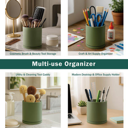 D'vine Dev 360° Rotating Utensil Holder – 5" Kitchen Utensil Crock for Countertop, Modern Cooking Tool Organizer for Kitchen Storage & Décor, Olive, 72-X-C-1