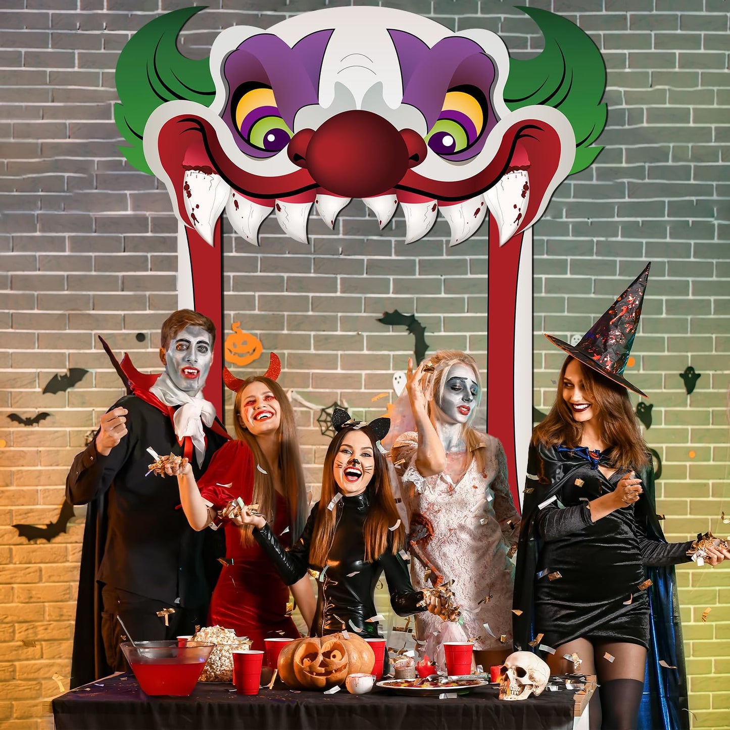 Halloween Creepy Clown Theme Door Banner - Horror Clown Scary Stand Up Background Banner for Carnival Party Photo Booth Props
