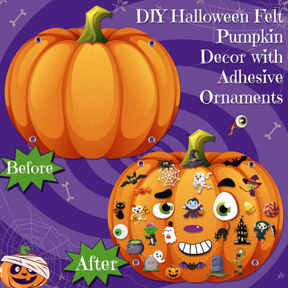 WovWeave 2.79ft DIY Felt Halloween Pumpkin Hanging Decor with 44 Pcs Ornaments Felt Pumpkin Witch Bat Kits with Hooks for Halloween Party Favor Gifts Home Wall Hanging Decorations Fun Activity