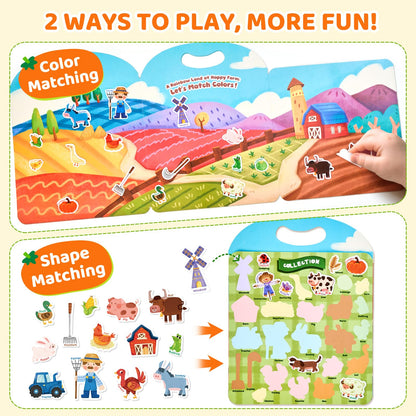 JoyCat Reusable Sticker Book Set (3-Pack): Farm, Pizza-Making, Weather - 90 Pcs Stickers for Toddlers, Kids Sticker Activity Book, Road Trip Travel Toys, Birthday Gifts for Boys and Girls