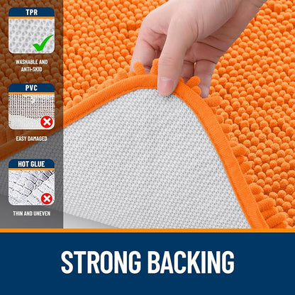 OLANLY Large Bathroom Rugs 40x24, Extra Soft Absorbent Chenille Bath Rugs, Rubber Backing Quick Dry, Machine Washable Bath Mats for Bathroom Floor, Tub and Shower, Home Decor Accessories, Orange