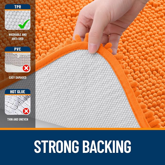 OLANLY Small Bathroom Rugs 24x16, Extra Soft Absorbent Chenille Bath Rugs, Rubber Backing Quick Dry, Machine Washable Bath Mats for Bathroom Floor, Tub and Shower, Home Decor Accessories, Orange