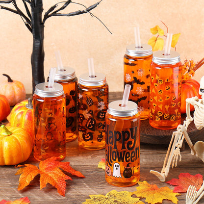 Skylety 30 Pcs Halloween Plastic Cups Tumbler with Lids and Straws 13.5 oz Pumpkin Ghost Bat Reusable Plastic Cups for Halloween Holiday Party Decor Supplies