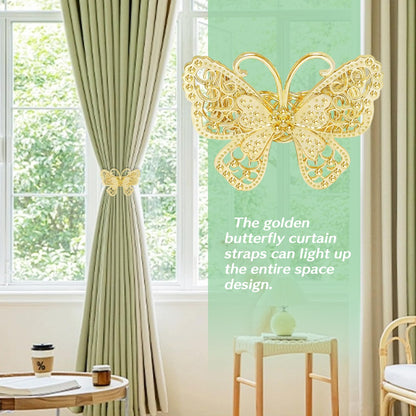 Butterfly Curtain Tiebacks 4 Pack, Gold Metal Curtain Holdbacks, Decorative Boho Curtain Tie Backs for Drapes, Self-Closing Window Curtain Holders for Home Office Cafe Balcony (Gold)