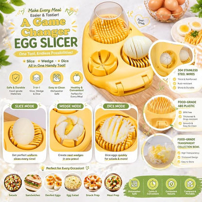 JAYVAR Egg Slicer for Hard Boiled Eggs - 3 Slice Modes Egg Chopper, Eggs Cutter with Sturdy Stainless Steel Wire, Strawberry Slicer, Dishwasher Safe Boiledegg Slicers with Container for EggSalad
