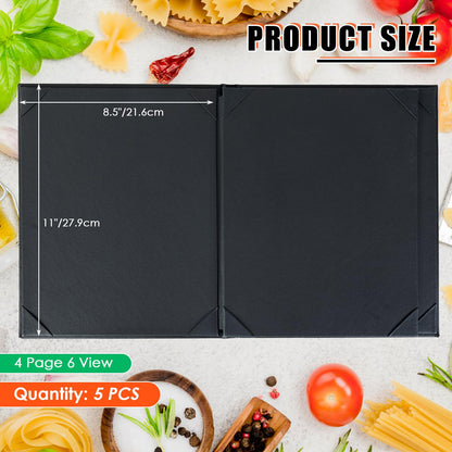 NATGAI 5 Packs Menu Covers 8.5" x 11", 6 View PU Leather Menu Cover Menu Holders, Waterproof 6 View Restaurant Menu Covers, Fit for Restaurant Bar Cafe Hotel Wine List