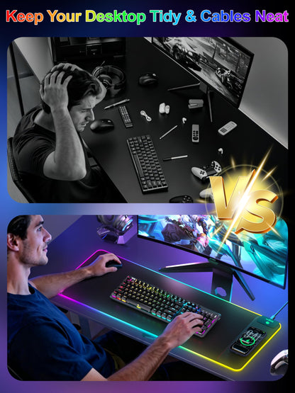 Mouse Pad with 15W Wireless Charging, RGB Gaming Mousepad, 31.5"x11.8" Large XXL Desk Mat, 16 Lighting Modes Keyboard Pad with Non-Slip Rubber Base, Waterproof Computer Mat for Gaming, Black-Right