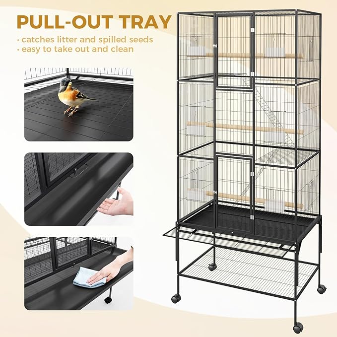 Garvee 69in Extra Large Bird Cage, Rolling Parrot Cage with Feeding Accessories, Metal Parakeet Cage for Parrots, Parakeets, Conures, Parrot,