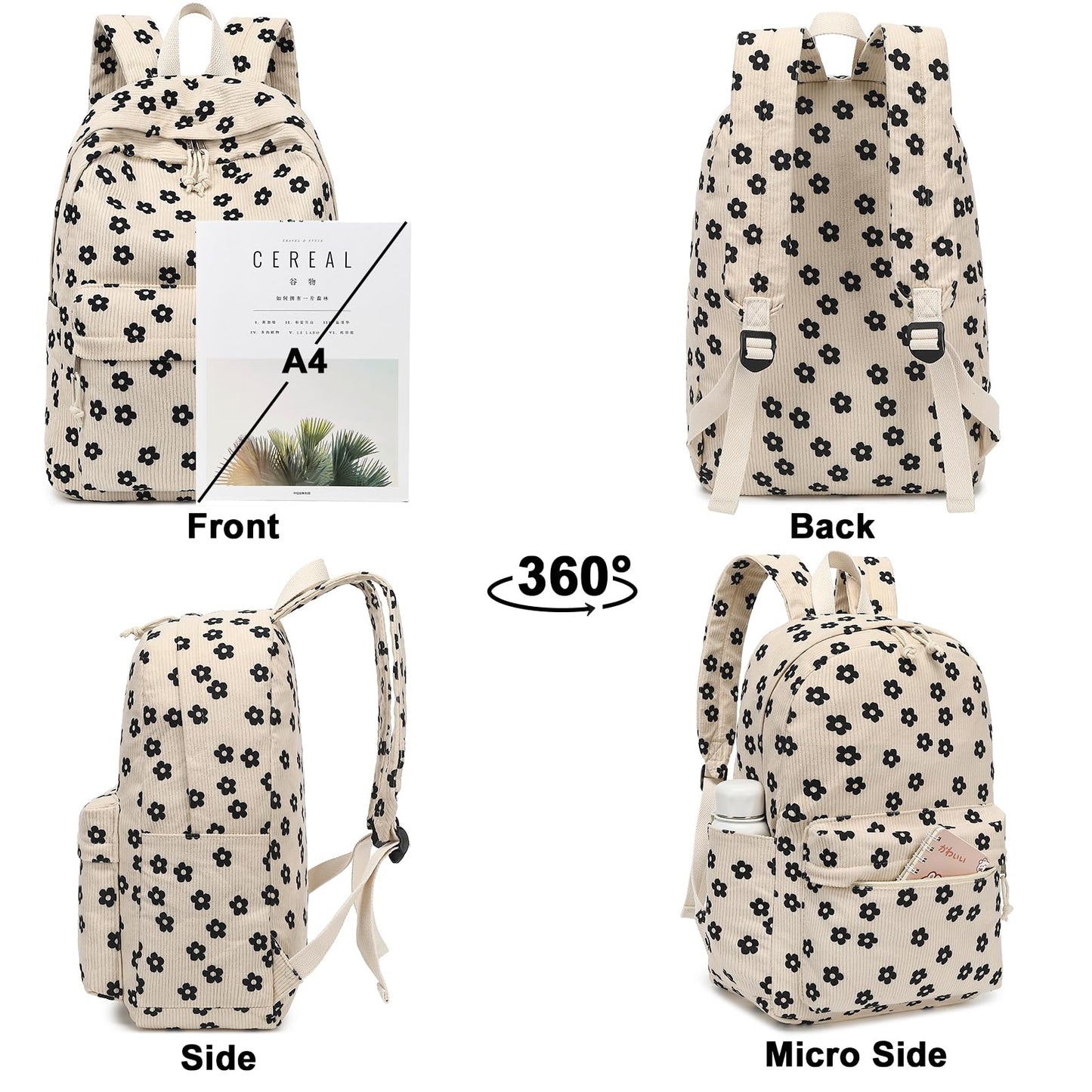 Bluboon School Backpack for Teen Girls Bookbags Elementary High School Corduroy Laptop Bags Women Travel Daypacks