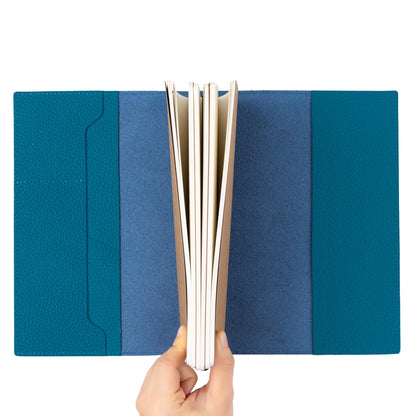 WANDERINGS A5 Travelers Notebook with Pockets – Blue Genuine Leather Journal – 6" x 8.5" (15 x 22cm) – Refillable Travel Journal – 120 GSM Blank Inserts