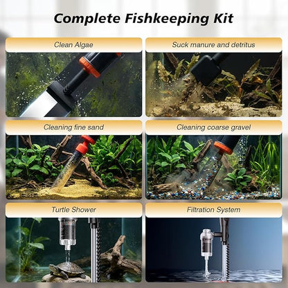 AKKEE Aquarium Vacuum Gravel Cleaner Handle Control, 8 in 1 Multifunctional 36W Electric Fish Tank Cleaner Vacuum for Automatic Water Change, Wash Sand, Water Circulation and Timed Off