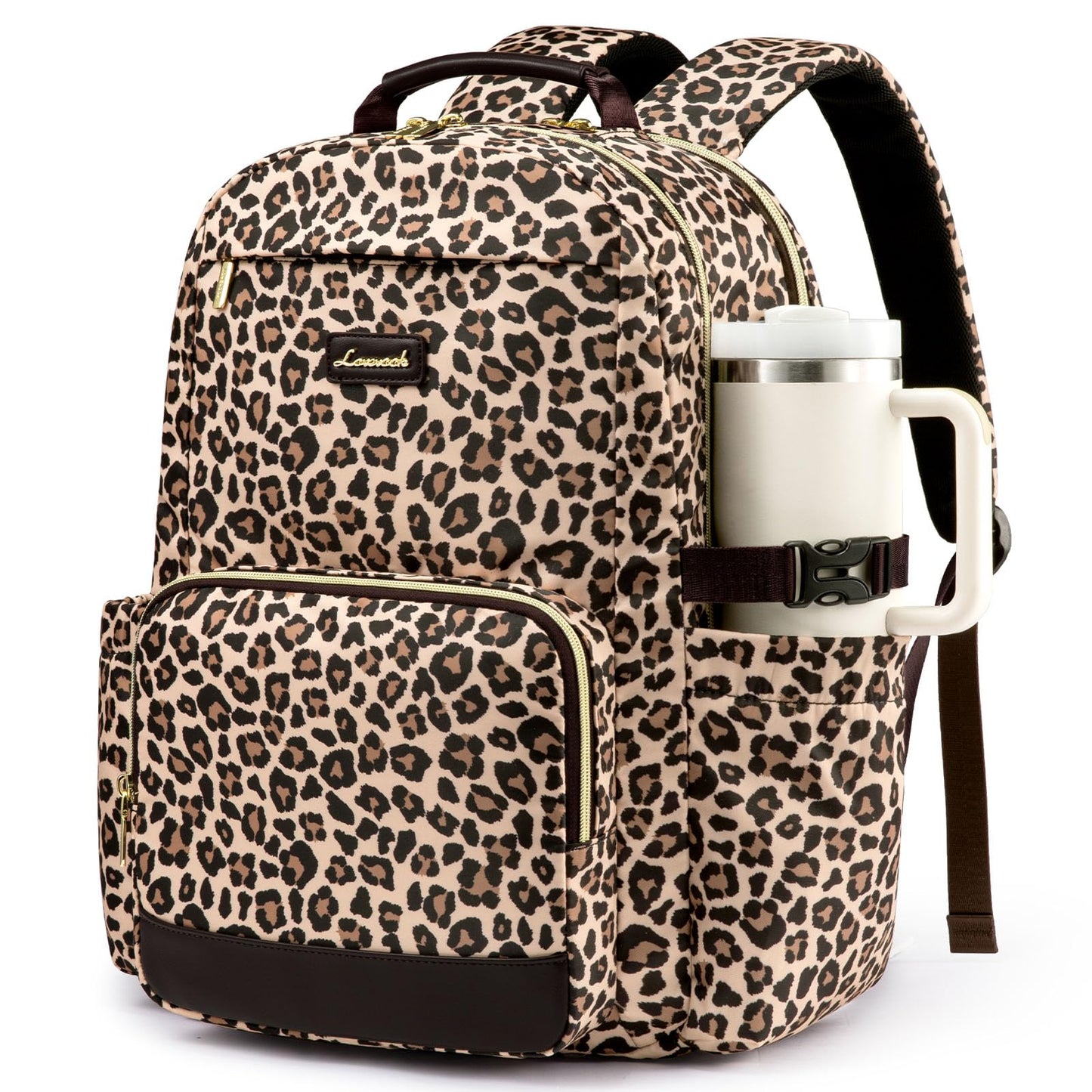LOVEVOOK Laptop Backpack for Women with Pouch Pocket for Large Capacity Cup,15.6 Inch Laptop Computer Bag Travel Backpack Purse,Waterproof Work Business Backpack College Teacher Bags,Leopard print