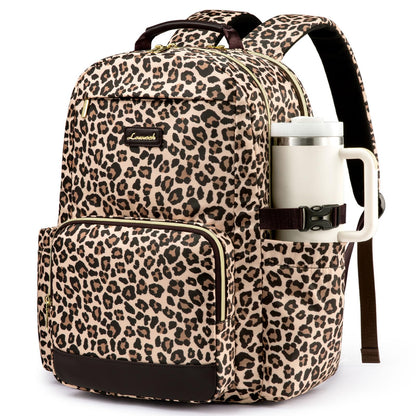 LOVEVOOK Laptop Backpack for Women with Pouch Pocket for Large Capacity Cup,15.6 Inch Laptop Computer Bag Travel Backpack Purse,Waterproof Work Business Backpack College Teacher Bags,Leopard print