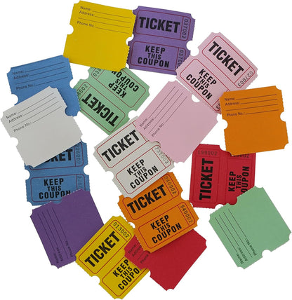 DNB 1000 Raffle Tickets - Double Roll 1000 Pairs per Roll 2 x 2 Inch 50/50 Consecutively Numbered Tickets for Entry/Events/Fundraiser/Prizes - Red