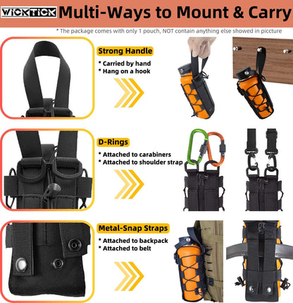WICKTICK Molle Water Bottle Holder Pouch 16 24 32 40 64 oz - Multi-Purpose Tactical Fuel Bottle Bag, Adjustable Size for Outdoor Activities, Adapted to Backpack/Vest/Belt (Brown, Classic)