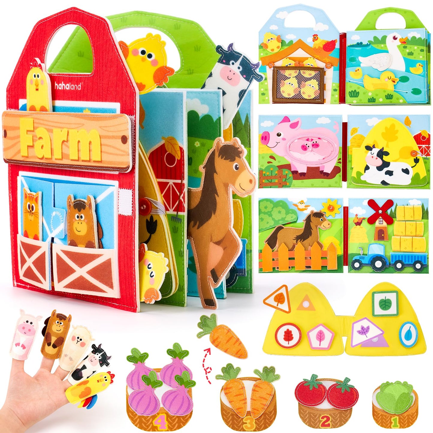 hahaland Busy Book for Toddlers 1-3 - Farm Animals Quiet Busy Board for 1 Year Old, Montessori Toys for 1 Year Old Boy Girl Gifts, Educational First Activity Books Felt Board Toddler Travel Toys