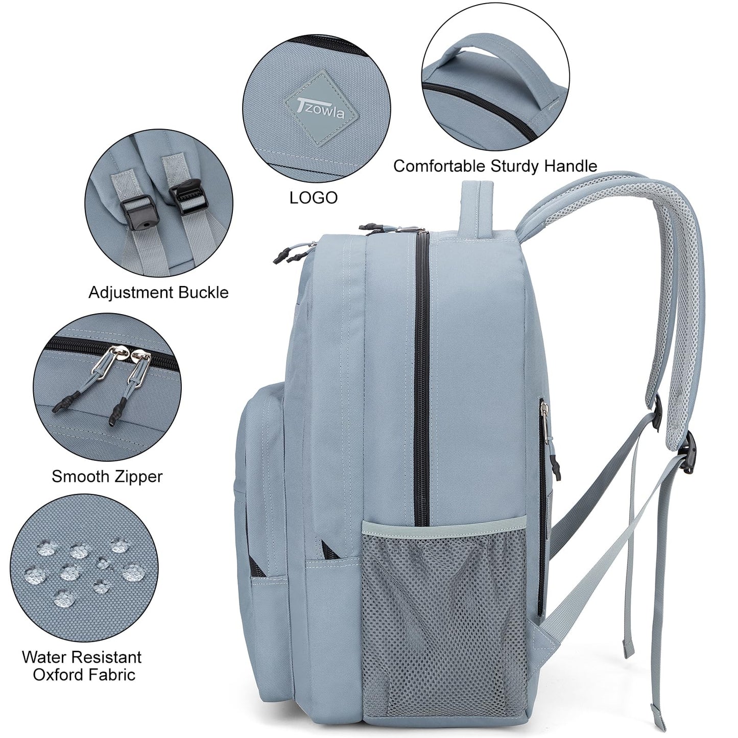 Tzowla School Backpack for Teen Girs and Boys,15.6 Inch Laptop Bookbag for 14-18 Teenage,Lightweight Students Backpacks for College/Campus/High Shool,Water Resistant Casual Daypack(Grey)