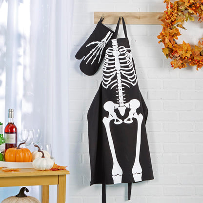 DII Halloween Cooking & Baking Collection Kitchen Accessories, Apron & Oven Mitt Set, Skeleton, 2 Piece