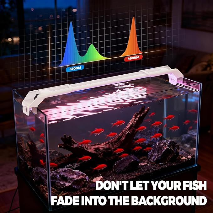 AQUASMITH Aquarium Light,Fish More Red Water is Not,Specific Full Spectrum Fish Tank Light,Comes with Two Mounting Brackets, Timing Function, Memory Feature, Adjustable Brightness, IP68 (22IN)