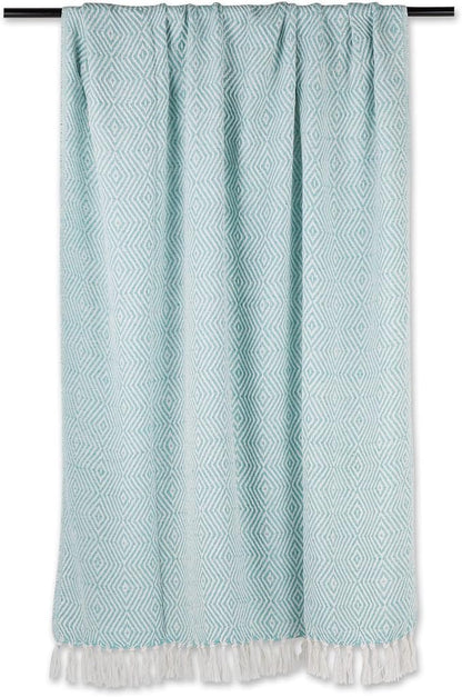 DII Diamond Throw Collection Woven Cotton, 50x60, Aqua