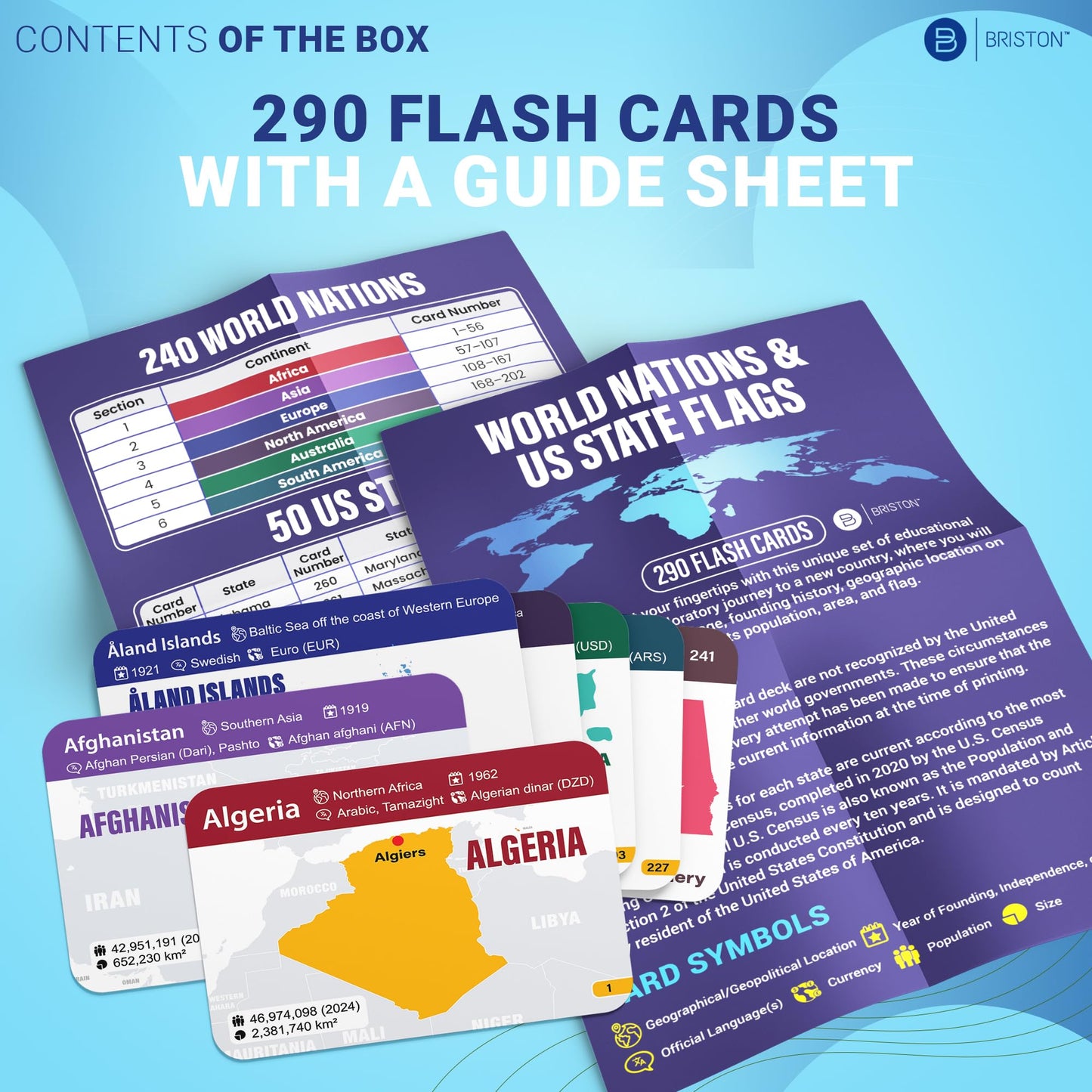 World Nations & US State Flags Flash Cards – 290 Geography Flashcards for Kids Teens Adults, Learn Maps Capitals Currencies Populations – Educational Homeschool Classroom Travel Study Set