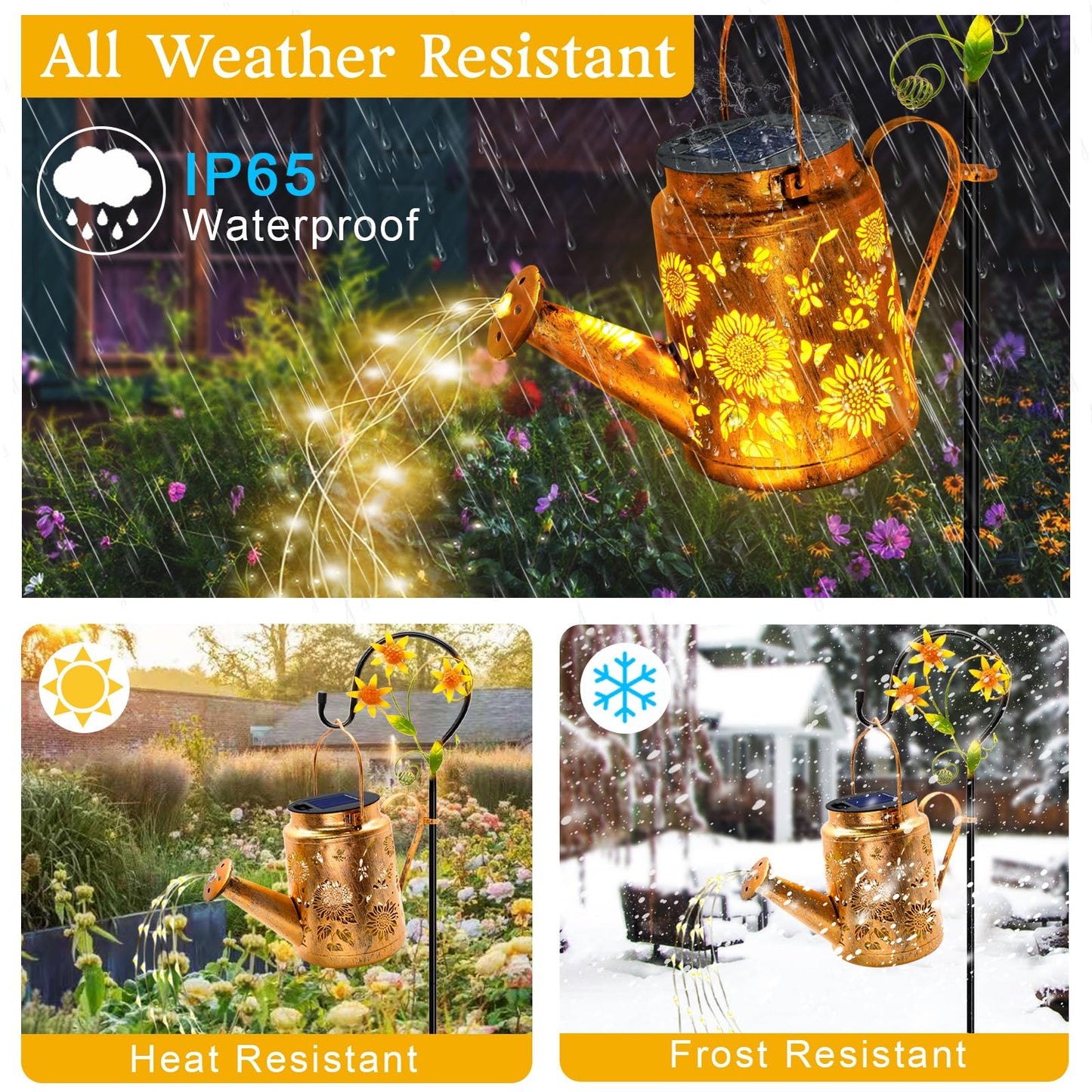 Solar Lights Outdoor Waterproof, Sunflower Solar Watering Can Lights with Shepherd Hook, Birthday Gifts for Mom Grandma Women Mother's Day, Metal Hanging Lantern Garden Decor Yard Outside Patio Lawn