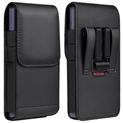 ACCKUO Leather Phone Holster with Strong Metal Belt Clip and Magnetic Closure Compatible with Samsung Galaxy S25/S24/S23/S22/S21/S20 Ultra, XL-Black