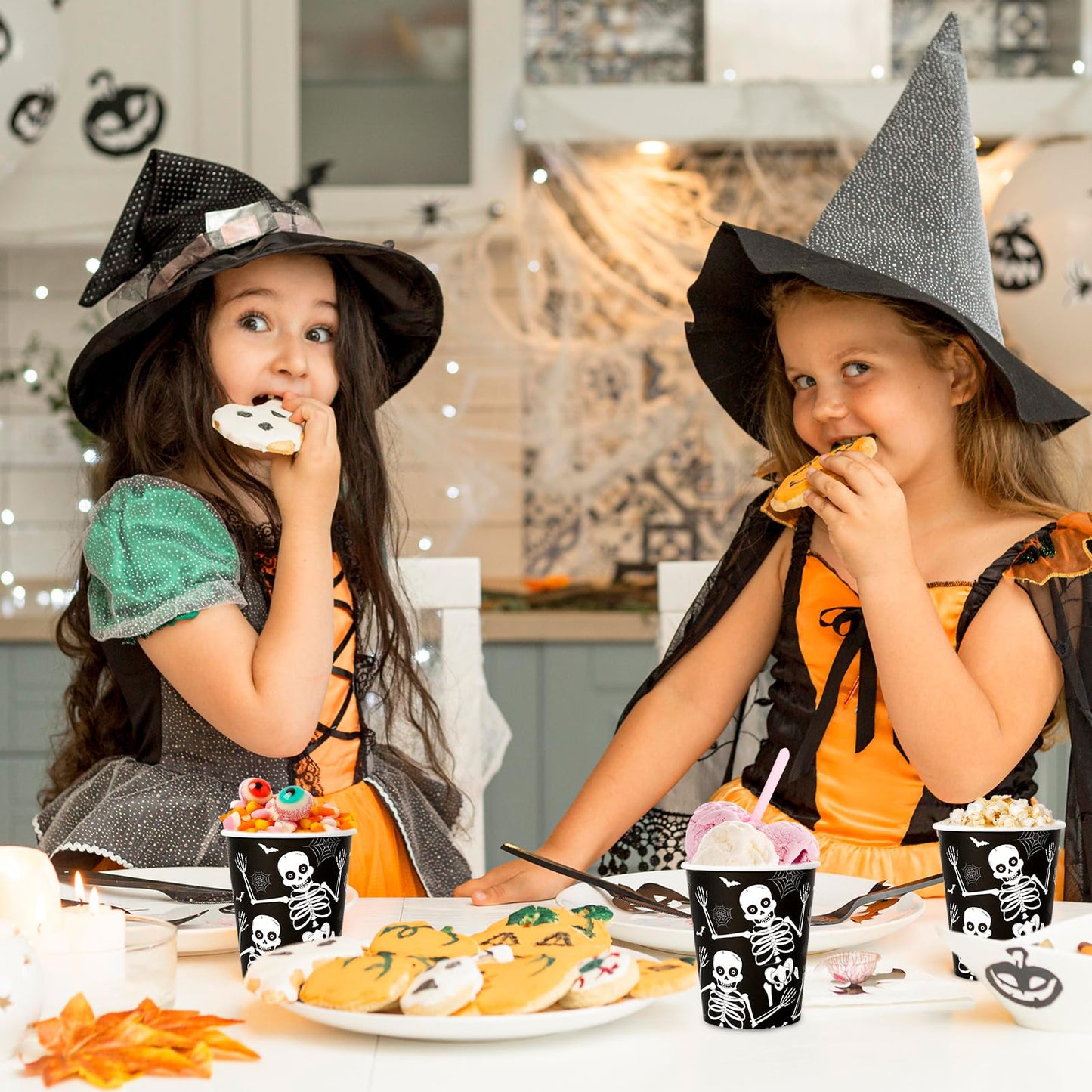 JarThenaAMCS 50Pcs Halloween Disposable Paper Cups 9oz Skeleton Party Cups for Coffee Juice Hot Cold Drinks Trick or Treat Party Supplies