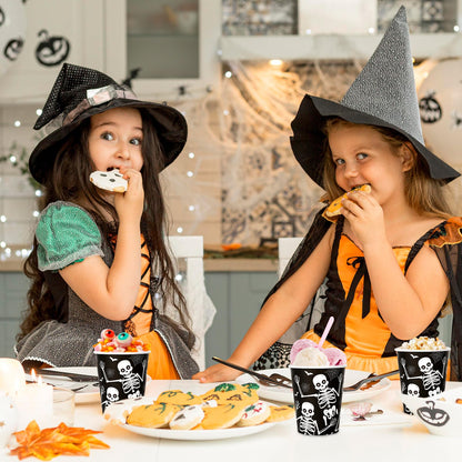 JarThenaAMCS 50Pcs Halloween Disposable Paper Cups 9oz Skeleton Party Cups for Coffee Juice Hot Cold Drinks Trick or Treat Party Supplies