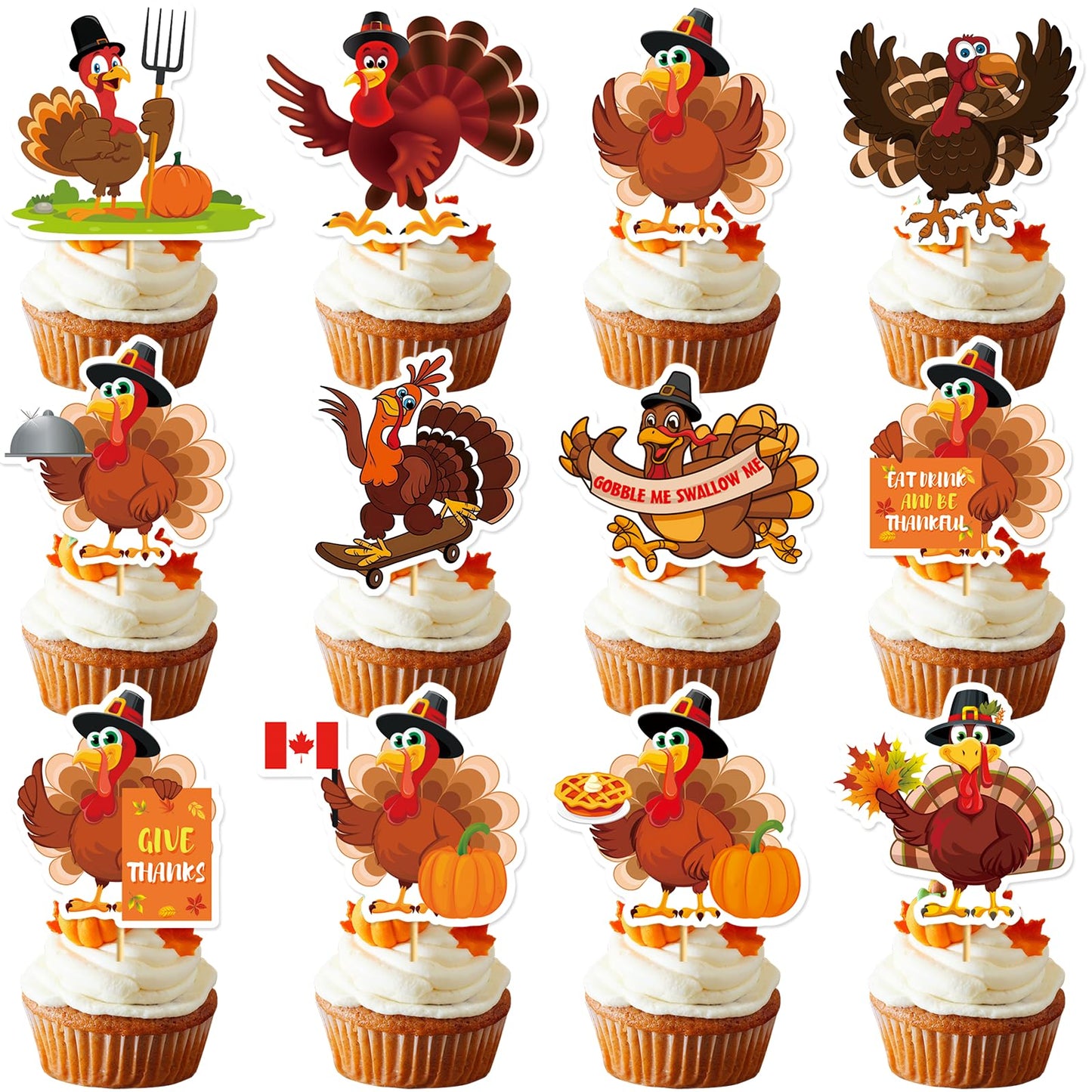 36Pcs Thanksgiving Cupcake Toppers Friendsgiving Turkey Cupcake Toppers Thanksgiving Cake Decorations Friendsgiving Cake Toppers