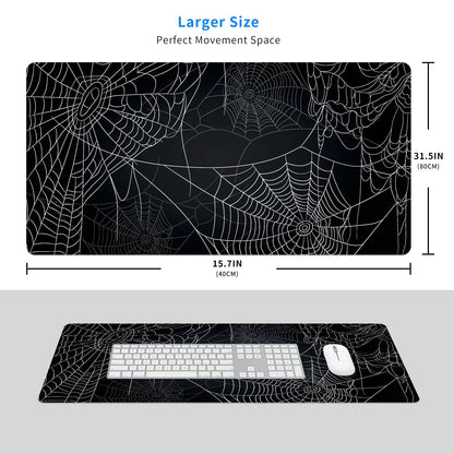 MAYCARI Halloween Cute Spider Webs Mouse Pad Kawaii Cartoon Funny Spirit Extended Desk Mat Non-Slip Rubber Baseb Large Black White Mousepad for Desk Gaming Laptop Desktop 31.5"X15.7"